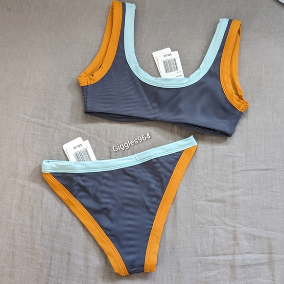 L*Space Lala Vacay Bikini Set Slate Sky Blue Inka Gold - Picture 2 of 14